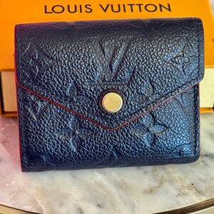 Louis Vuitton Black Embossed Monogram Small Wallet with Red Trim